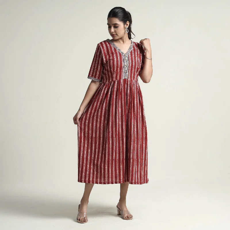 Red - Bagh Block Printed Cotton Dress Y2K floral dresses