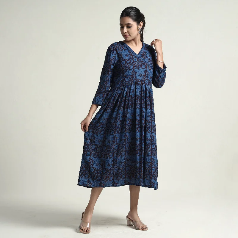 Blue - Bagh Block Printed Cotton Dress Velvet floral dresses