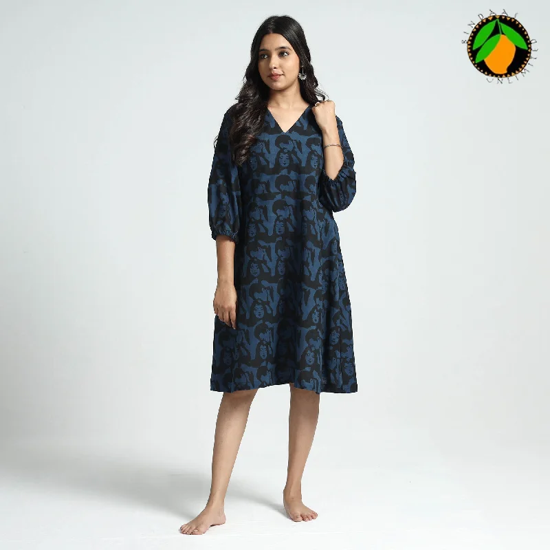 Black & Blue - Bindaas Art Block Printed Cotton Dress Versatile floral dresses for all occasions