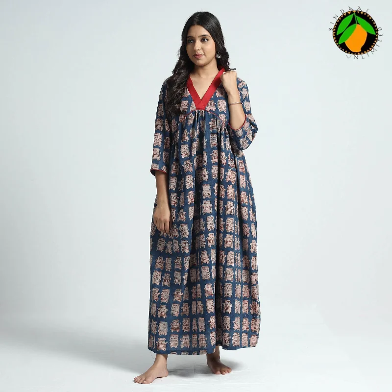 Blue - Bindaas Art Block Printed Cotton Dress Luxury floral dresses