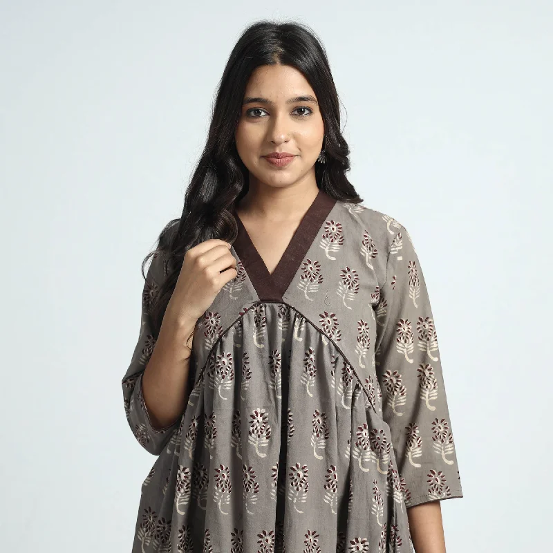 Light Brown - Nandana Hand Block Printed Cotton Dress Urban Outfitters floral dresses