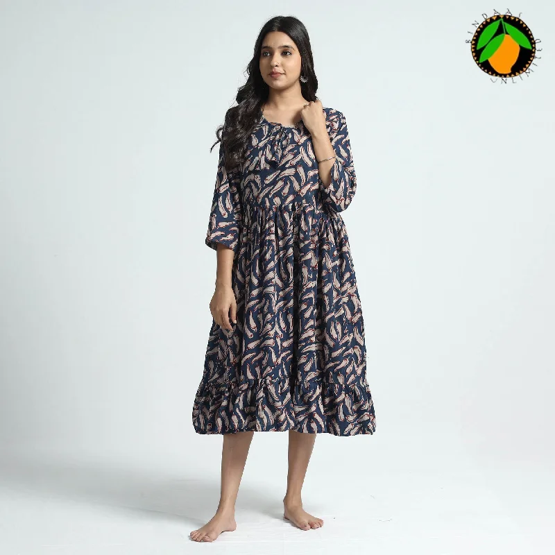 Blue - Bindaas Art Block Printed Cotton Dress Women's floral dresses