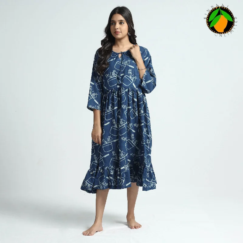 Blue - Bindaas Art Block Printed Cotton Dress Budget-friendly floral dresses