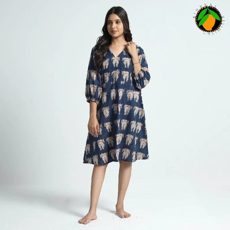 Blue - Bindaas Art Block Printed Cotton Dress Petite floral dresses