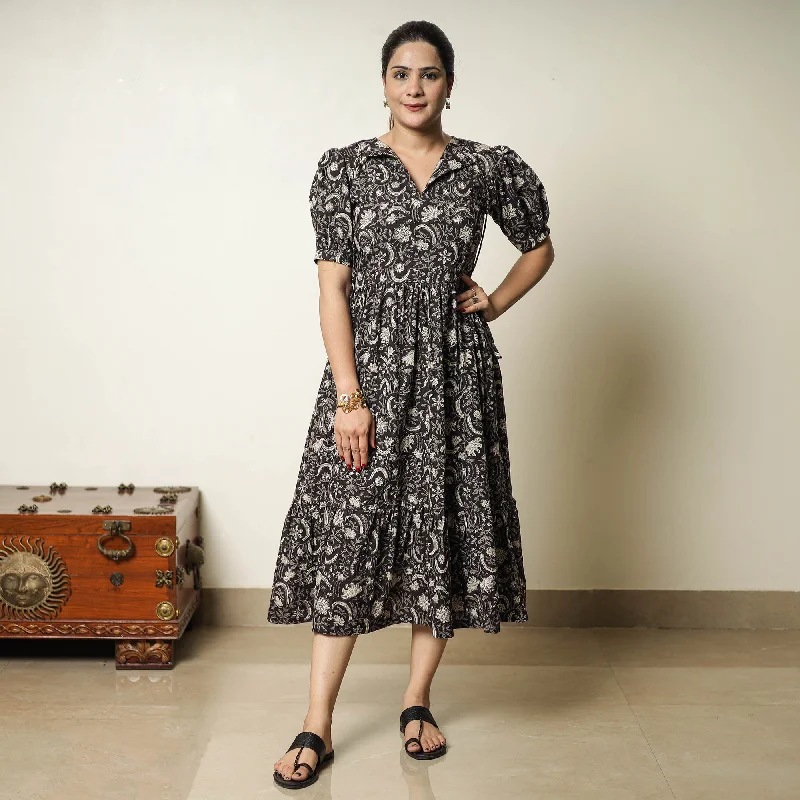 Black - Bagru Block Printed Cotton Tiered Dress 13 Outdoor floral dresses