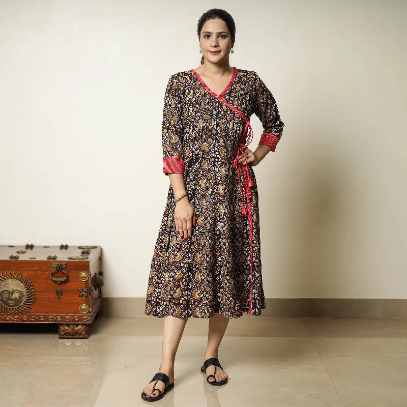 Black - Bagru Block Printed Cotton Angrakha Flared Dress 09 Halter floral dresses