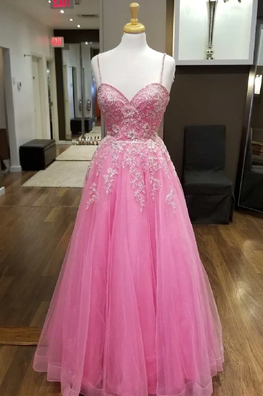 Hot Pink Floral Lace Sweetheart A-Line Prom Dress Best floral dresses for curvy figures