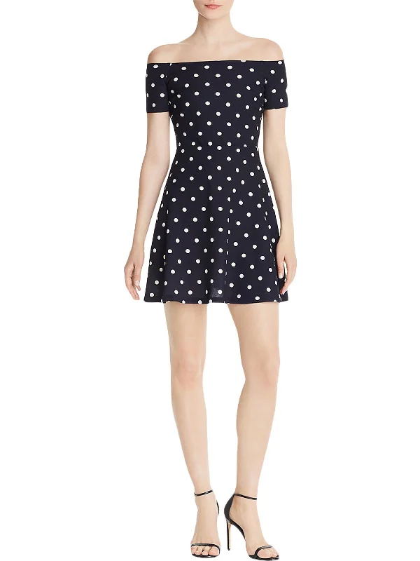 Womens Polka Dot Square Neck Mini Dress Bodycon Mini Skirt