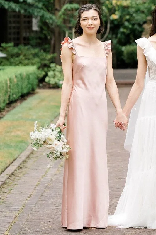 Plush Pink Flutter Sleeve Backless Long Dress High-Low Maxi Skirt