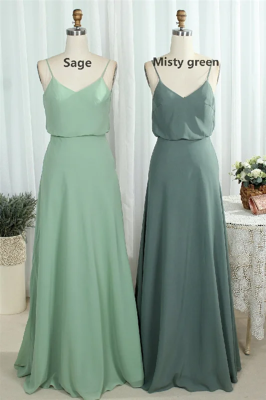 Sage Chiffon Straps Long Bridesmaid Dress Cozy Maxi Dress