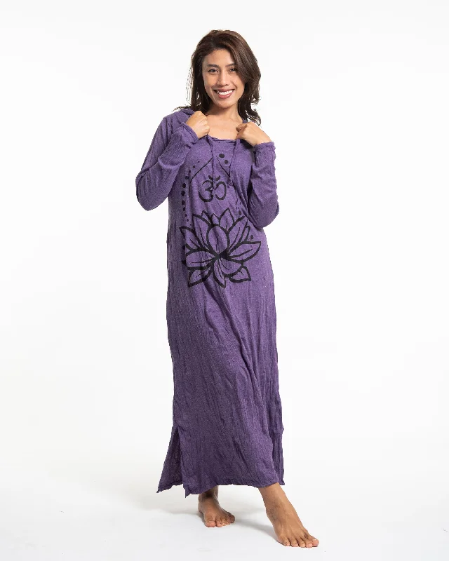 Womens Lotus Om Long Hoodie Dress in Purple Satin Maxi Skirt