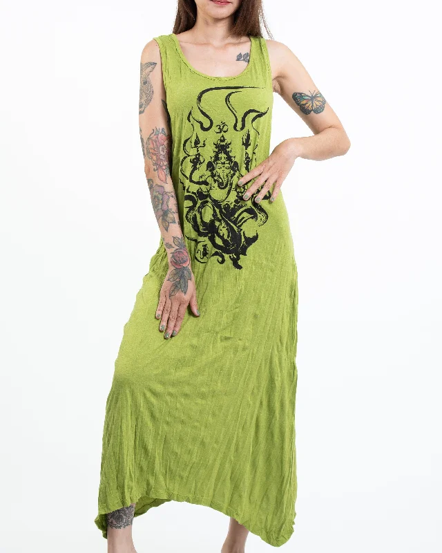 Womens Ganesh Chakra Long Tank Dress in Lime Soft Flow Maxi