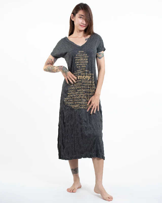 Womens Harmony V Neck Long Dress in Gold on Black Cotton Maxi Skirt