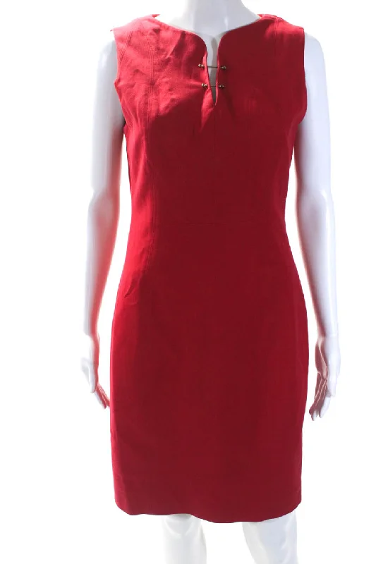 Adam Lippes Womens Bar Pin Sleeveless Sheath Dress Red Cotton Lace unclassified dresses