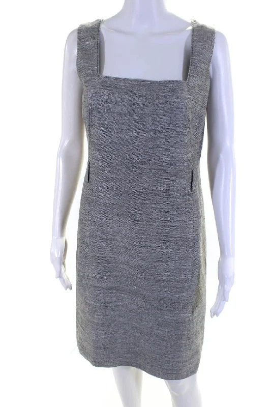 Akris Womens Silk Square Neck Sleeveless Zip Up Mid-Calf Dress Gray High-low unclassified dresses