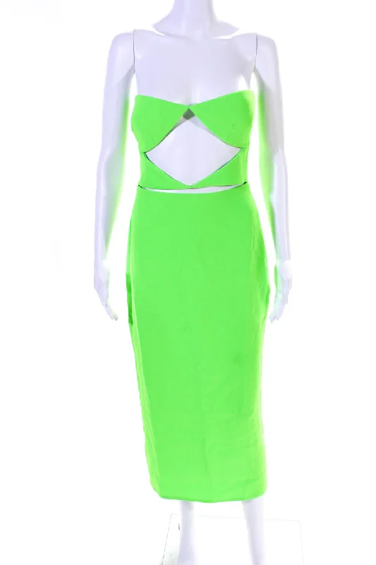 Alex Perry Womens Stretch Crepe Strapless Double Cut Out Dress Apple Green Mesh unclassified dresses