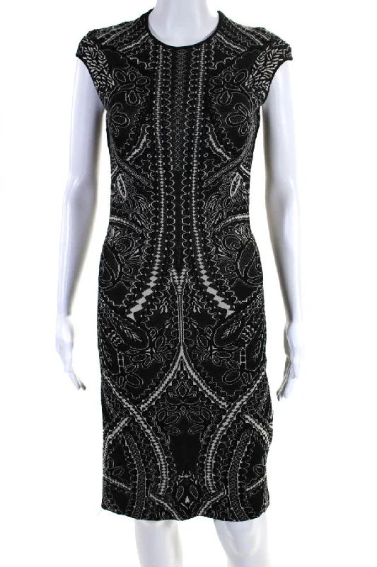 Alexander McQueen Womens Abstract Print Sleeveless Dress Black White Sequin unclassified dresses