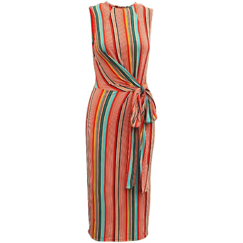 Alice + Olivia Striped Waist Tie Dress in Multicolor Viscose Printed unclassified dresses