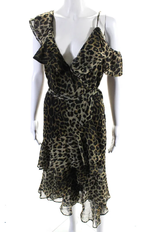 Allsaints Womens Brown Leopard Print Ruffle Sleeveless Kari Leppo Dress High-end unclassified dresses