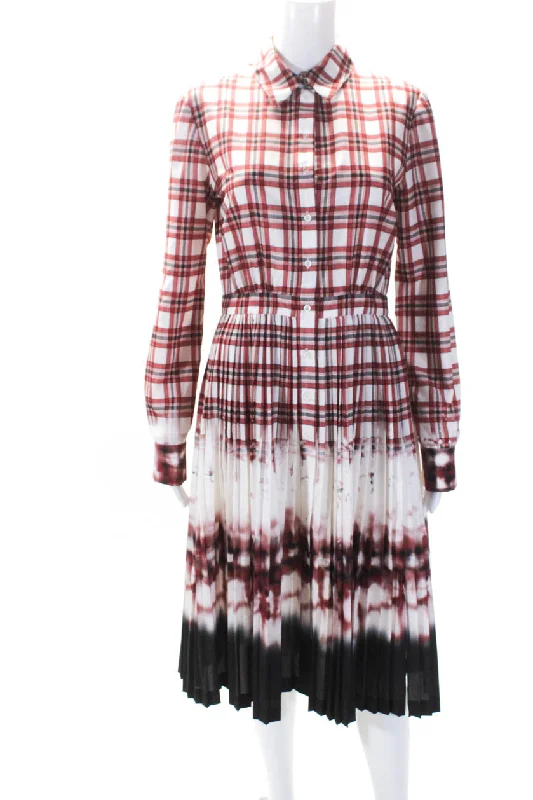 Altuzarra Womens Plaid Pleated Button Down A Line Dress Red Pastel unclassified dresses