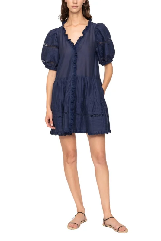 Antonina Puff Sleeve Dress In Navy Comfortable unclassified dresses