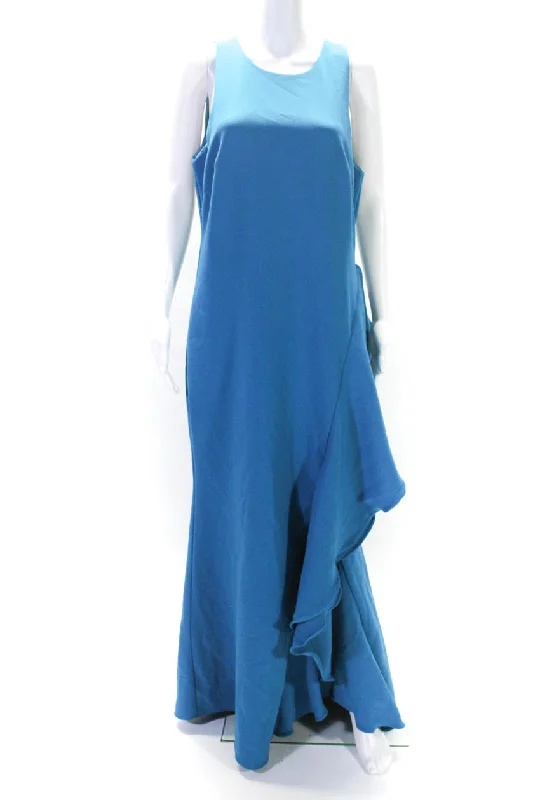 Badgley Mischka Womens Bright Aqua Ruffle Gown Blue Flowy unclassified dresses