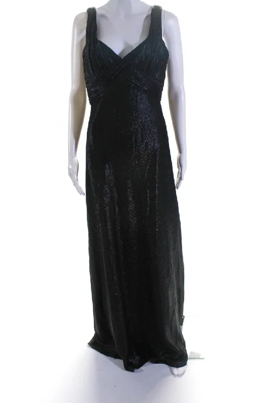 Badgley Mischka Womens Metallic Chiffon Ruched Bodice Gown Black Spring unclassified dresses