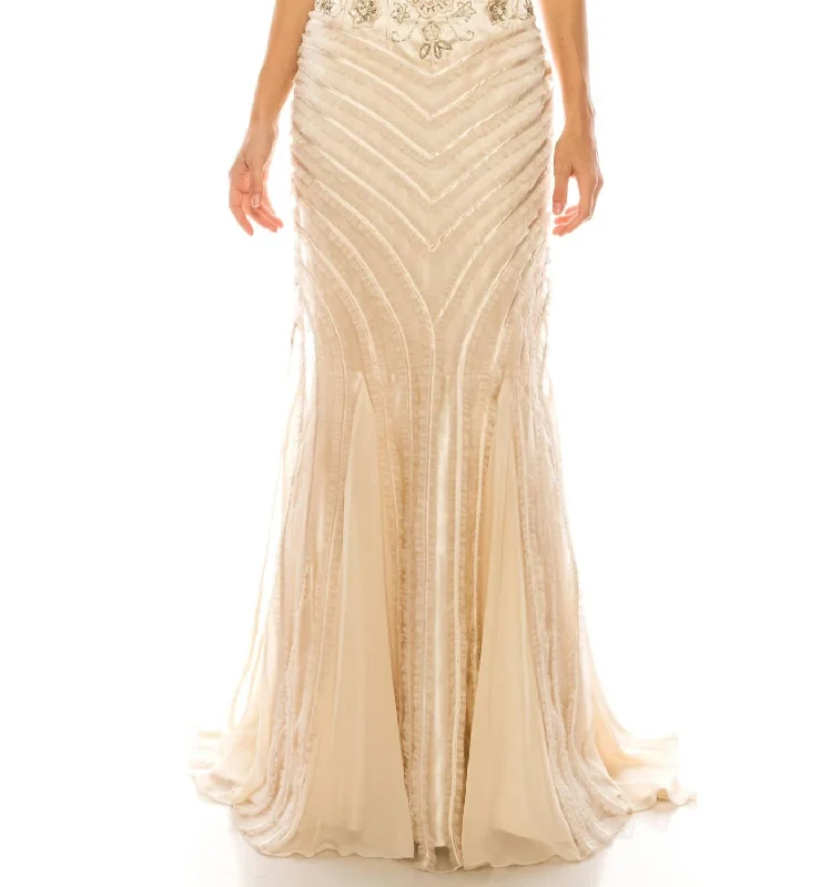 Beaded Mermaid Evening Dress In Champagne Breathable unclassified dresses