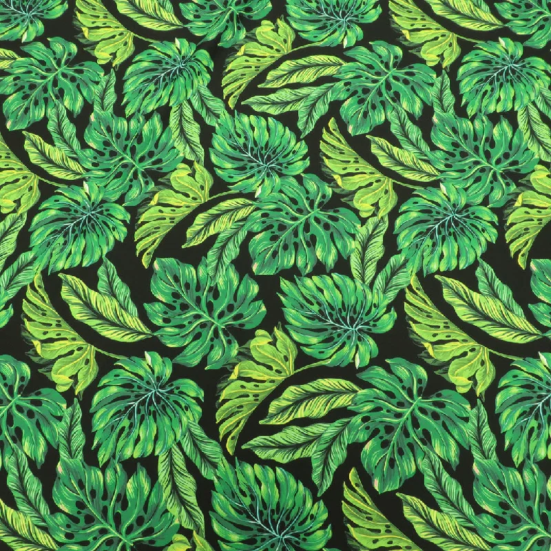 Black Background with Green Leaves Printed Fabric Short unclassified dresses