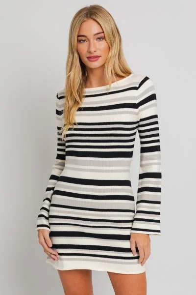 Boat Neck Bell Sleeve Dress Trendy new unclassified dresses