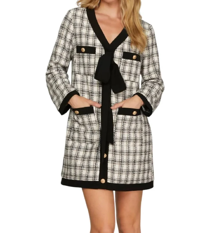 Bow Jacket Dress In Cream/black Neutral tone unclassified dresses