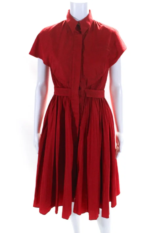 Brandon Maxwell Womens Red Collar Pleated Cap Sleeve Shift Dress Open-back unclassified dresses