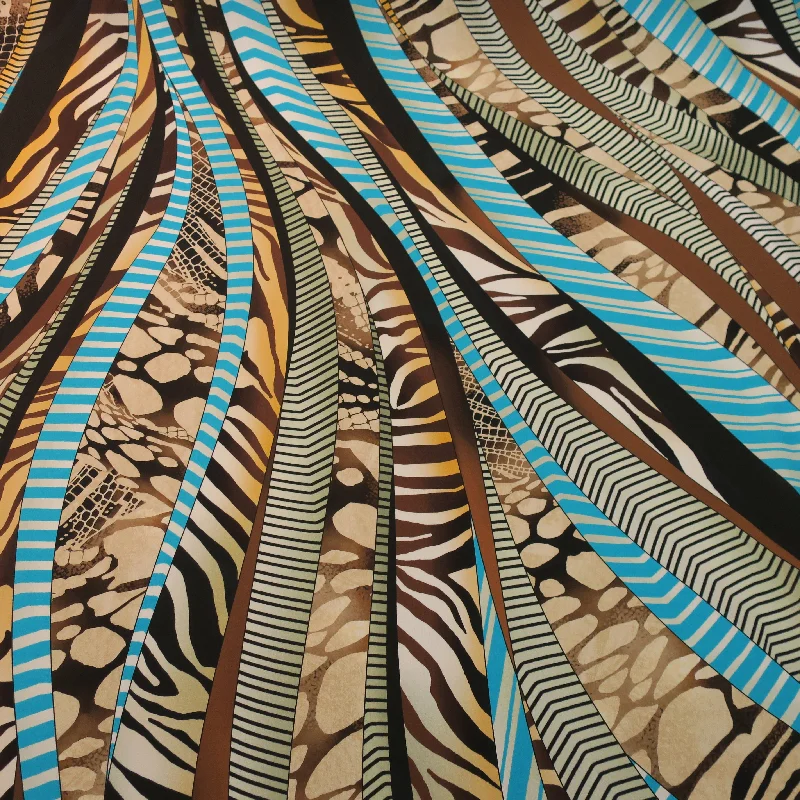 Brown and Aqua Abstract Printed Silk Chiffon Fabric Smocked unclassified dresses