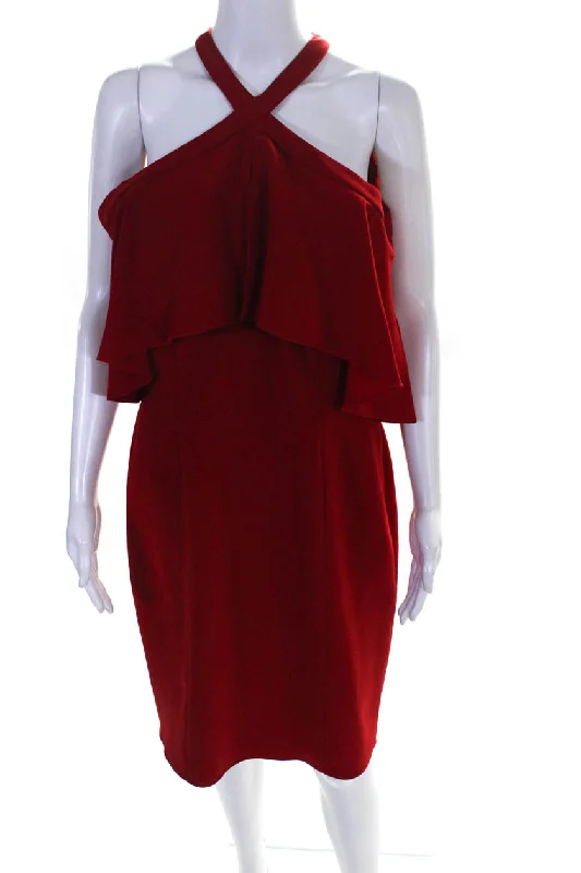 Carmen Marc Valvo Womens Cold Shoulder Sleeve Sheath Dress Red Winter unclassified dresses