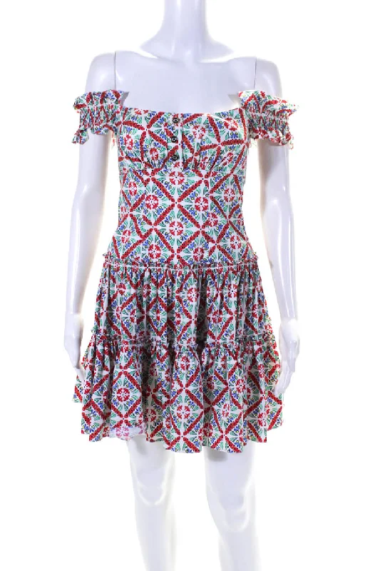 Caroline Constas Womens Printed Ruffled Dress Multi Colored Stylish unclassified dresses