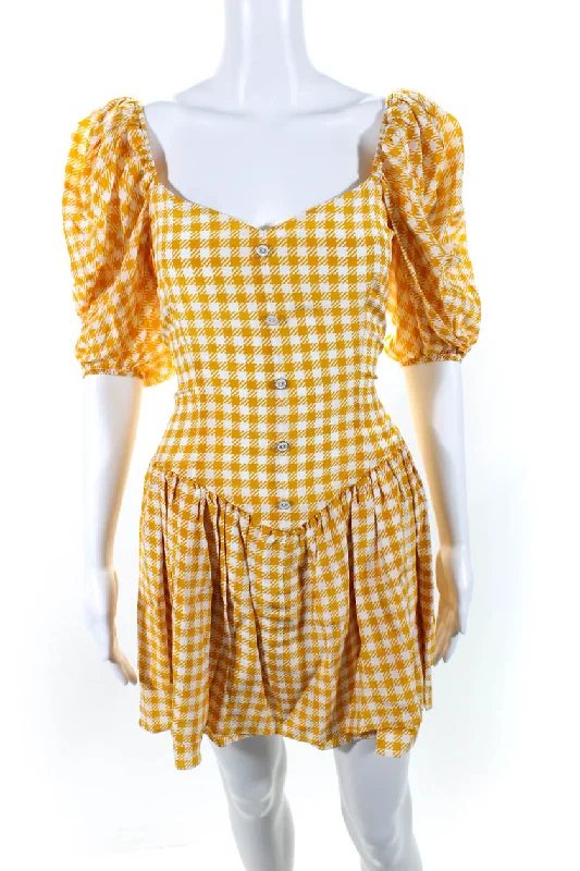 Caroline Constas Womens Quinn Dress Yellow Gingham Sequin unclassified dresses