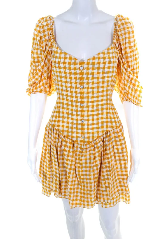 Caroline Constas Womens Quinn Dress Yellow Gingham Popular unclassified dresses