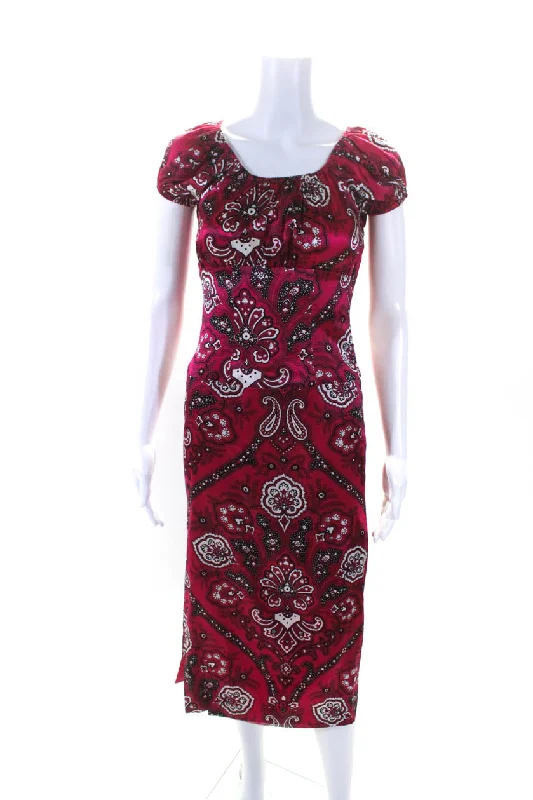 Caroline Constas Womens Silk Paisley Print Dresses Pink Black Satin unclassified dresses