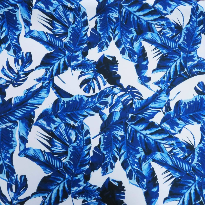 Cerulean Blue Leaves Printed on White Background Silk Affordable unclassified dresses