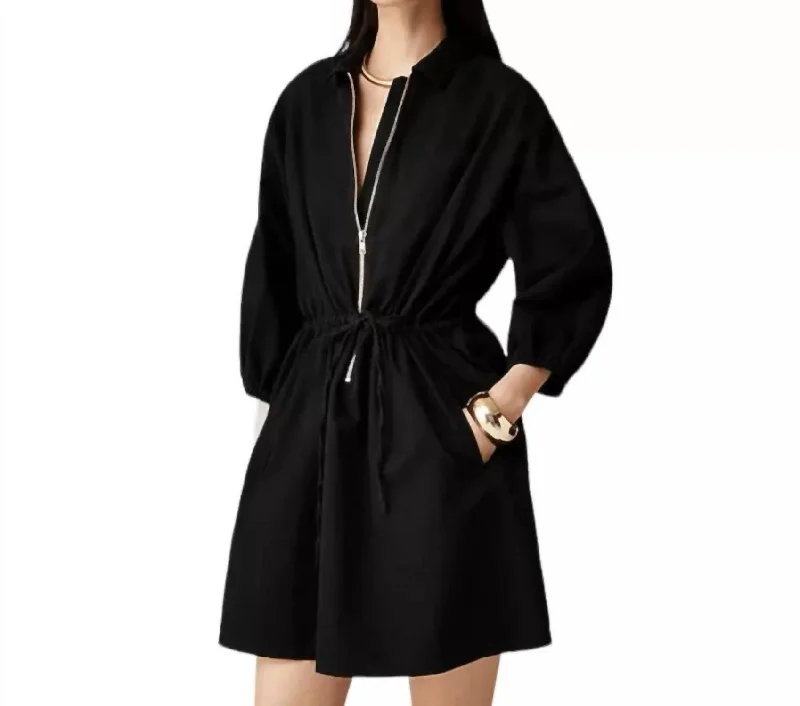 Cinched Zip-Up Dress In Black Casual unclassified dresses