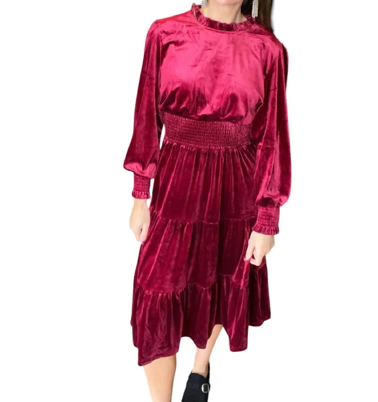 Cindy Lou Velour Dress In Burgundy Chiffon unclassified dresses