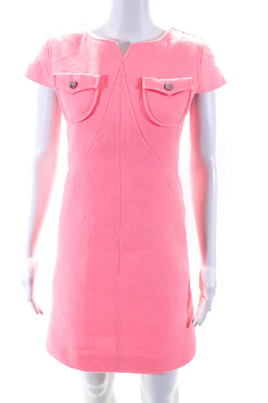 Courreges Womens Cap Sleeve Split Crew Neck Sheath Dress Hot Pink Best-selling unclassified dresses