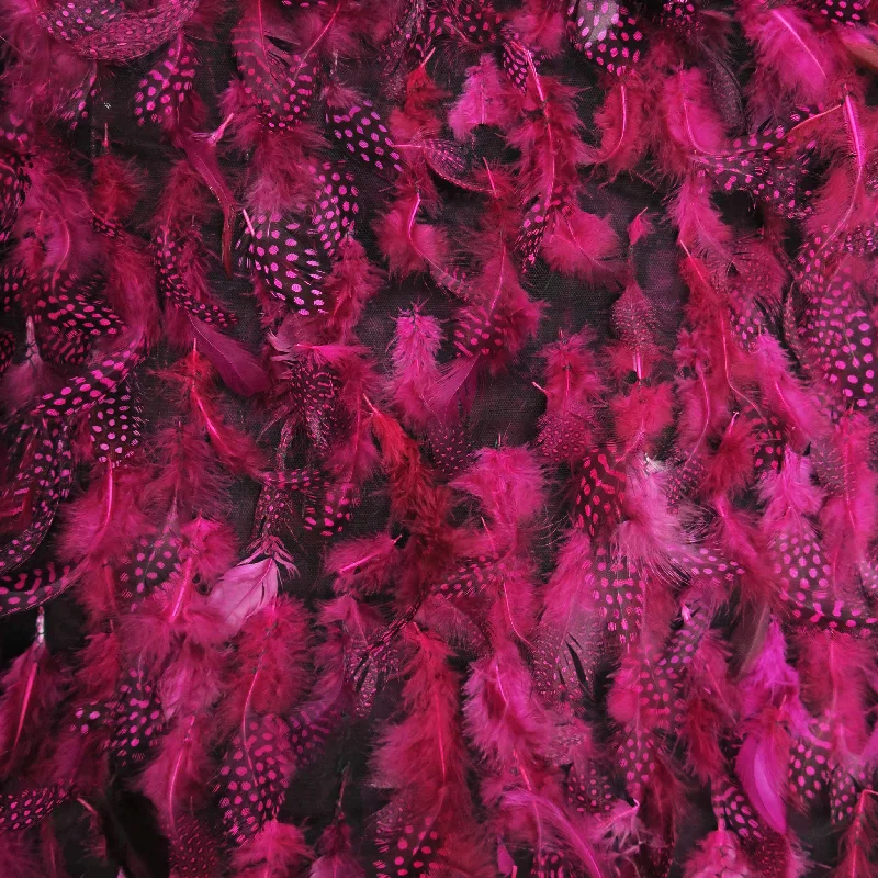 Dark Pink Feathered Embroidered Fashion Fabric Festival unclassified dresses