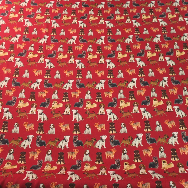 Dogs on Red Ground Printed Silk Charmeuse Fabric Breathable unclassified dresses