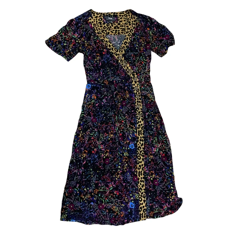 Dress Casual Midi By Maeve In Black & Purple, Size: Xs Pleated Floral Midi