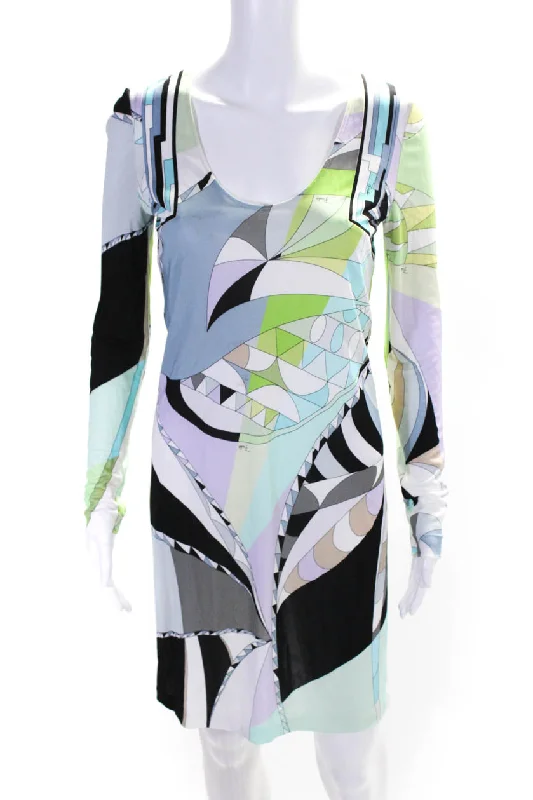 Emilio Pucci Womens Scoop Neck Abstract Printed Knit Dress White Multi Plus size unclassified dresses