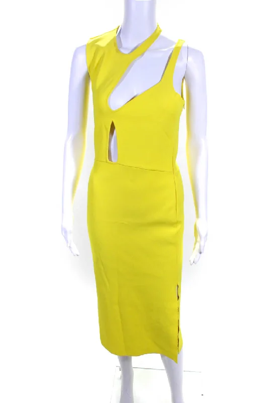 Esteban Cortazar Womens Crew Neck Cut Out Knit Sheath Dress Yellow Halter unclassified dresses