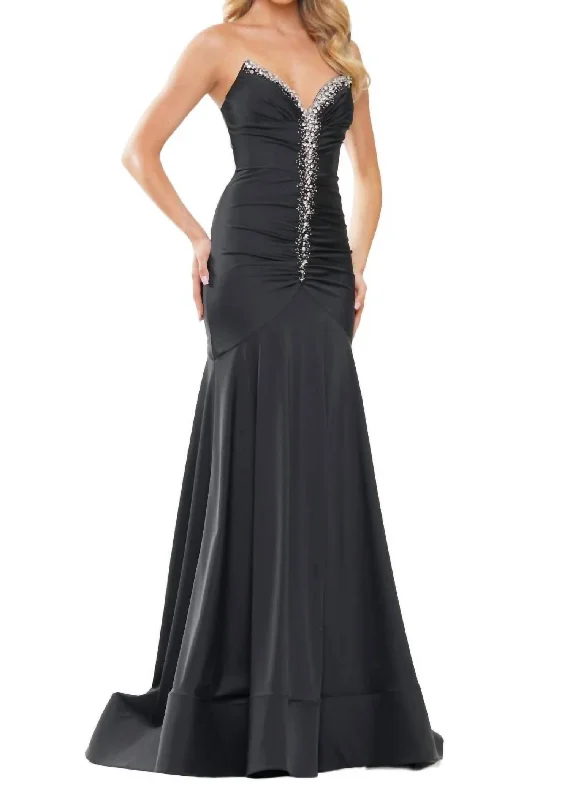 Floor-Length Prom Dress In Black Denim unclassified dresses