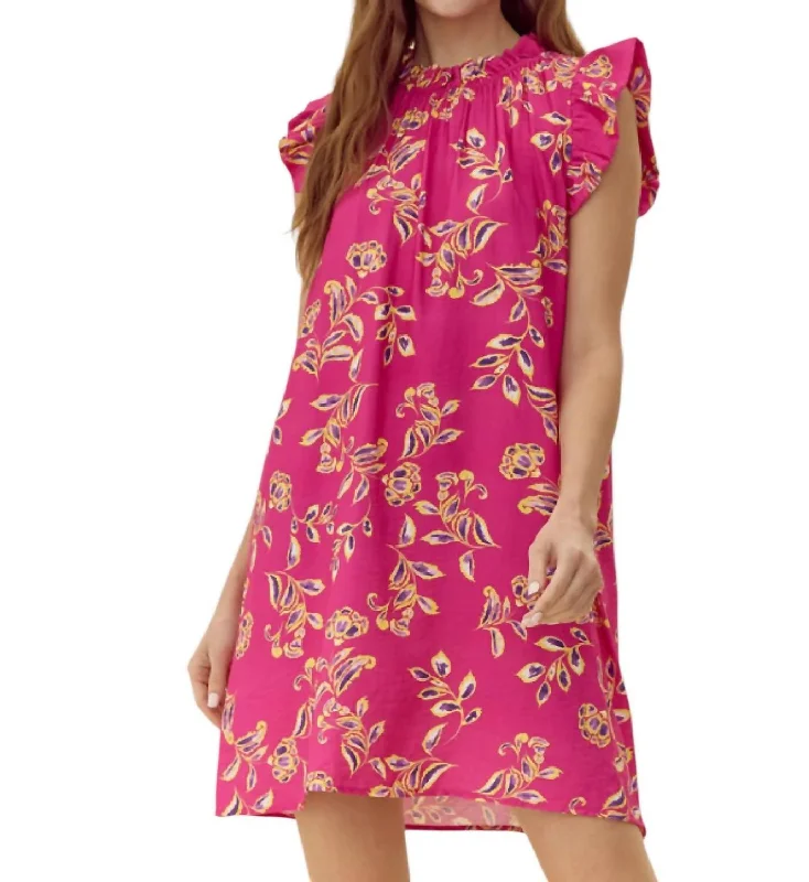 Flower Chiffon Dress In Hot Pink Minimalist unclassified dresses