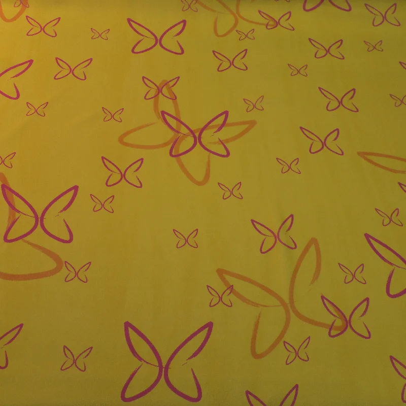 Fuchsia Butterflies on a Yellow Background Printed Silk Chiffon Fabric Printed unclassified dresses